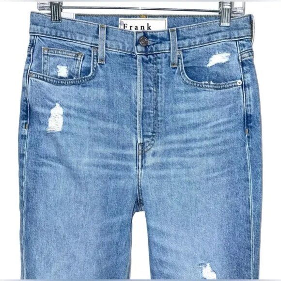 FRANK & EILEEN The Monaghan Ripped Raw Hem Crop Straight Leg Mom Jeans 24 - Picture 1 of 6